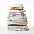 © Suriyo - Paperwork old document on white background, Large pile of waste paper isolated on white. Ready for recycling