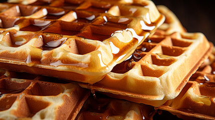 Sticker - belgian waffles with chocolate close-up. generative ai.