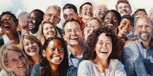 Illustration Of Crowd Of Laughing People, Generative AI