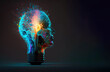 Ideas in my head. Head profile with ideas. Banner. Wallpaper. AI generated