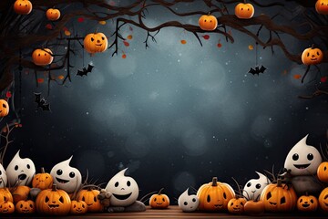 Halloween background with pumpkins and bats