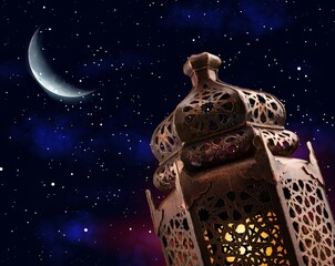 Sticker - Arabic beautiful lantern glowing at sky night