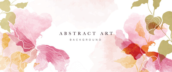Wall Mural - Abstract floral art background vector. Botanical watercolor hand drawn flowers paint brush line art. Design illustration for wallpaper, banner, print, poster, cover, greeting and invitation card.