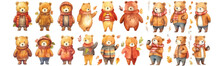 Autumn Teddy Bear Watercolor Collection Illustration ,Teddy Bear Isolated Transparent Background, PNG , Generative AI