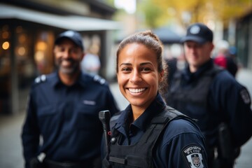 Portraits of women, men, and security guards in the city. Cross your arms and enjoy your support, safety, and teamwork.