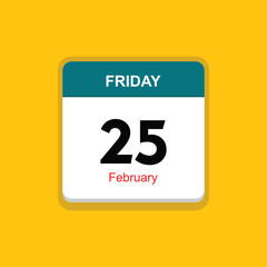 february 25 friday icon with yellow background, calender icon