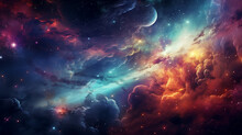 Abstract Illustration Of Colorful Nebulae And Galaxies Blending Together In A Celestial Symphony Of Colors