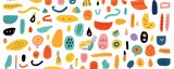 Fototapeta Boho - Fun colorful seamless pattern collection. Creative minimalist style art background for children or trendy design with bright basic shapes. Simple and playful childish doodle backdrop, Generative AI
