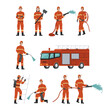 Firefighter illustration set collection. Flat vector illustration isolated on white background