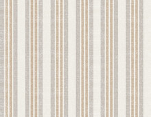 Seamless Beige With Red Farmhouse Style Stripes Texture. Woven Linen Cloth Pattern Background. Line Striped Closeup Weave Fabric For Kitchen Towel Material. 
