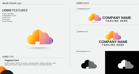 Wall Mural - Music cloud logo design. Cloud vector. Sky. Song. Cloud sound. Premium logo template. Modern. Icon. Music wave. Finance. Business. Company