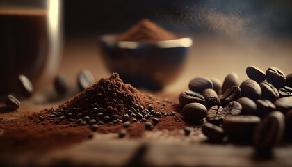 Close up coffee beans background. Aroma beverage concept.