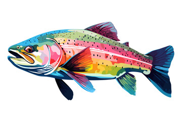 Wall Mural - Rainbow trout fish vector art still life painting flat illustration