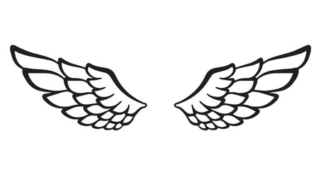 Hand drawn Angel wings line art 