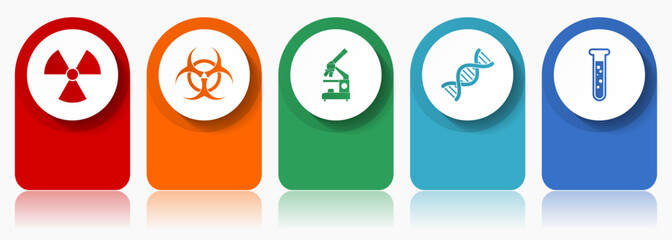 Poster - Science icon set, flat design miscellaneous colorful icons such as radiation, biohazard, microscope, dna and test tube for webdesign and mobile applications, infographic vector template in eps 10