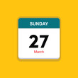 march 27 sunday icon with yellow background, calender icon