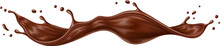 Realistic Liquid Chocolate Long Wave Splash, Enticing With Its Creamy Richness, Captures The Essence Of Indulgence In A Delectable Treat. Isolated 3d Vector Brown Splashing Jet With Droplets Mid-air