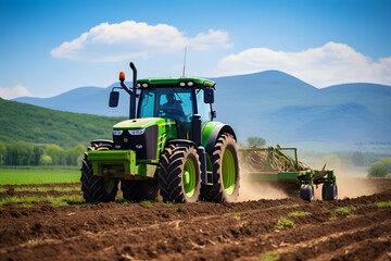 A tractor plowing a field