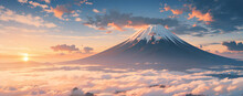 薄明りの富士山と雲海