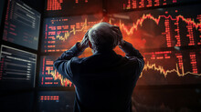 Bear Market Panicking Senior Old Man Watching Crashing Stocks Plunging Slumping Bearish Financial Crisis Recession Collapse Panic Selling Anxious Mad Loss Pension Savings Investment
