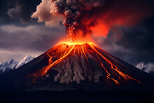 A Volcano And A Lava. Volcano Eruption Concept Background