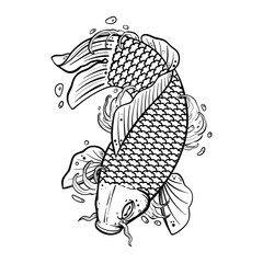 Sticker - Black tattoo koi fish on white background