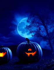 Wall Mural - halloween pumpkin and full moon