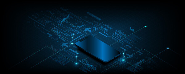 Wall Mural - abstract background image, smart phone application concept and technology network board with analyti