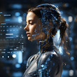 Virtual representation as a humanoid figure, blending elements of futuristic technology with human features, embodying the essence of an advanced AI language model.
