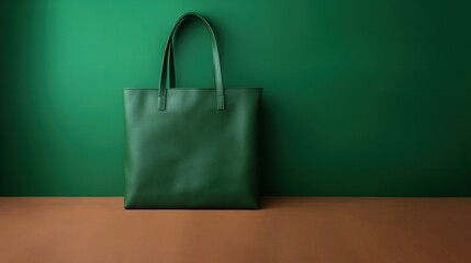 a blank canvas tote on a green background.