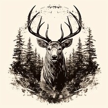 Grunge Vintage Authentic Isolated Design Deer