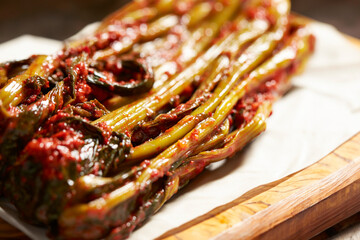 Canvas Print - Leaf Mustard Kimchi , pickled mustard leaves and stems