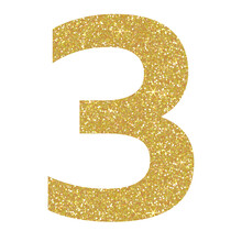 Golden Glitter Number Three In Transparent Background.Number 3 Icon, Design For Decorating, Background, Wallpaper, Illustration.

