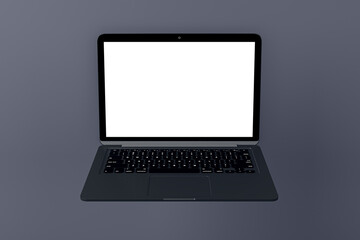 Canvas Print - Blank laptop computer monitor on light gray background. Technology, mock up place and webinar advertisement concept. 3D Rendering.