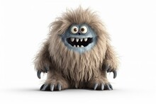 A Furry Monster With Blue Skin, White Fur, And Sharp Teeth On A White Background.