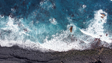 Wall Mural - Aerial drone vertical view of Atlantic ocean coast in Tenerife, Canary Islands