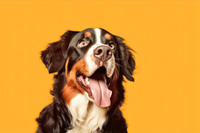Funny Bernese Mountain Dog On Color Background.



