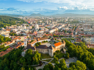 Aerial drone view of Ljubljana, Slovenia