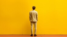 Man Standing Against Yellow Wall. Modern Minimalistic Concept. AI Generative