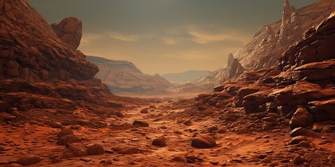 Wall Mural - ai generated. ai generative. mars planet galaxy surface landscape desert mountain outdoor landscape.