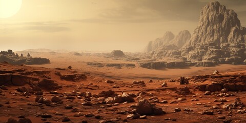 Wall Mural - ai generated. ai generative. mars planet galaxy surface landscape desert mountain outdoor landscape.