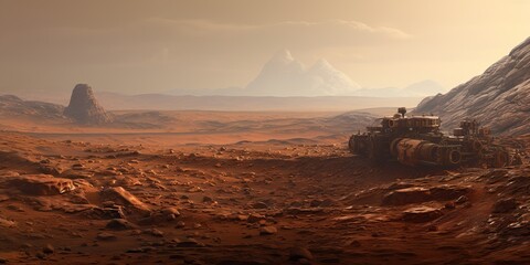 Wall Mural - ai generated. ai generative. mars planet galaxy surface landscape desert mountain outdoor landscape.