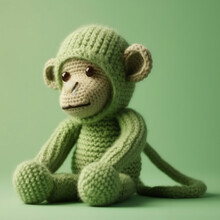 Green Knitted Monkey On Green Background Softbox. AI Generated Image