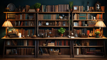  Arranged Bookshelves In A Beautiful Room. Generative Ai