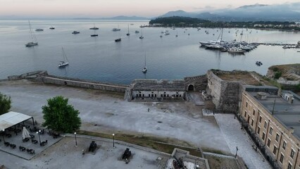 Canvas Print - Aerial drone video of Corfu old fortress in corfu Greece