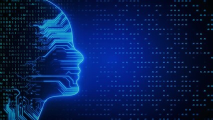 Cyber Technology Innovation Artificial intelligence AI brain animation. Digital Big Data Flow. Deep Learning concept. Modern Futuristic Machine Learning, Virtual circuit board Data Transmission Chip
