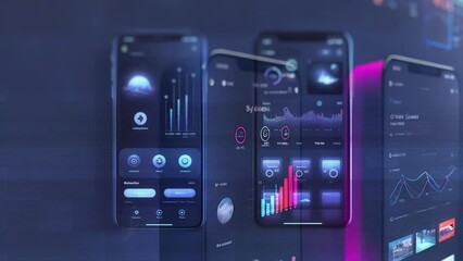 Development analysis design UI, UX, GUI mobile screens modern infographic video animation background