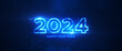 Happy New Year 2024 blue neon particles bokeh background new year resolution concept.