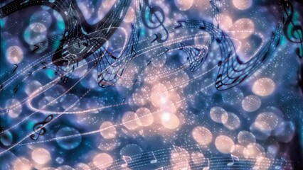 Fototapete - beautiful abstract colorful collage with music notes. Loop Animation.