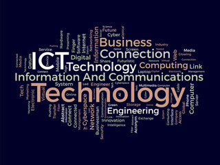 Wall Mural - word cloud background concept for information and communications technology (ict). cyberspace networ